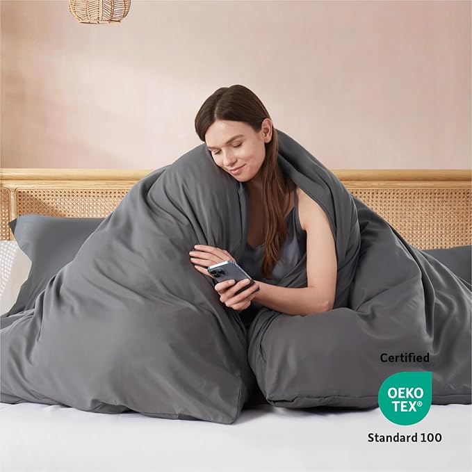 Nestl Dark Grey Duvet Cover Queen Size - Soft Double Brushed Queen Duvet Cover Set, 3 Piece, with Button Closure, 1 Duvet Cover 90x90 inches and 2 Pillow Shams