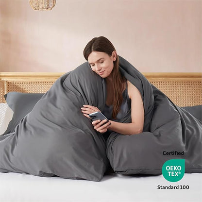 Nestl Dark Grey Duvet Cover King Size - Soft Double Brushed King Duvet Cover Set, 3 Piece, with Button Closure, 1 Duvet Cover 104x90 inches and 2 Pillow Shams