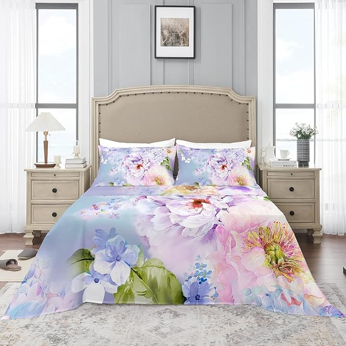 YIYEA Pillow Cases Standard Size Set of 4, Ultra Soft 1800TC Hotel Quality Double Brushed Microfiber Embroidered Pillowcases and Floral Pillow Covers, Envelope Closure, Fade Resistant (20"x26")