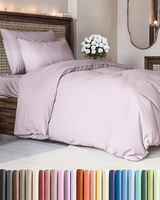 Duvet Cover Twin/Twin XL Size Set - Extra Soft Twin/Twin XL Duvet Cover 68" x 90" with 1 Pillow Sham - Hotel Luxury, Easy Care, Fade Free w/ Zipper Closures & Ties - Cozy & Breathable (Light Lavender)