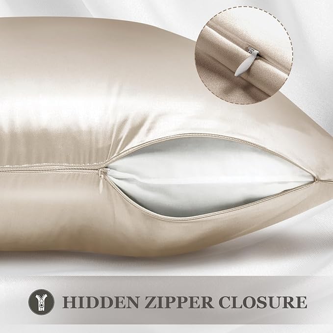 Adubor 100% Silk Pillowcase - Mulberry Silk Pillow Cases, 22 Momme 6A Grade Fibers, Silk Pillow Case for Hair and Skin Health, with Hidden Zipper (King 20''×36'', Beige, 1PC)