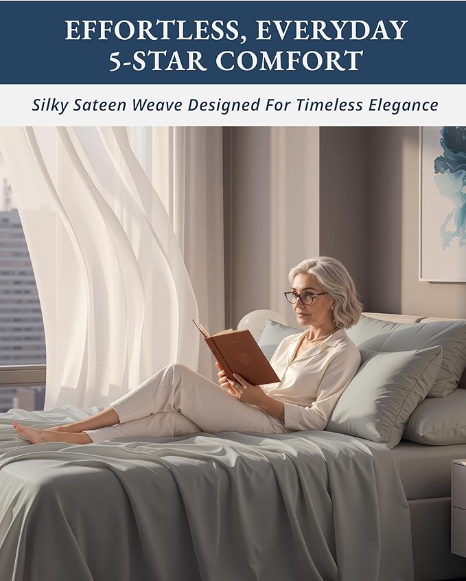 LANE LINEN 100% Egyptian Cotton Split King Sheets for Adjustable Beds Sustainably Produced Luxury Hotel Like Thick Split King Bed Sheets, Machine Washable Cotton Sheets - Silver