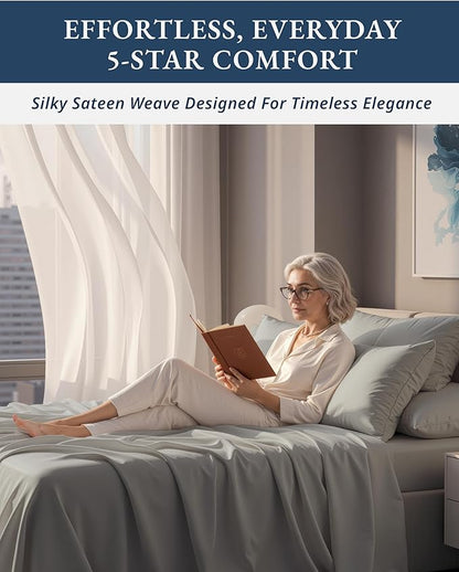 LANE LINEN 100% Egyptian Cotton Full Bed Sheets, Sustainably Produced Luxury Hotel Like Thick Full Size Sheets Set, Naturally Temperature Regulating Machine Washable Cotton Sheets - Silver