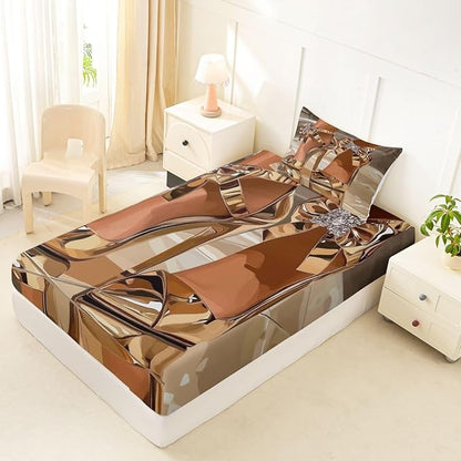 Erosebridal High-Heels Girlish Girls Bed Sheets Twin Size Romantic Fashion Fitted Sheet Fashionable Gorgeous Bedding Set for Kids Children Women Bedroom Decor Modern Minimalist Gold Sheets