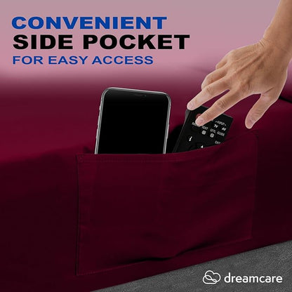 DREAMCARE California King Sheet Sets – 4 pcs Cooling Sheets – up to 21” Deep Cal King Sheets – Hotel Luxury Pillowcases – Superior Softness 100% Fine Microfiber with Side Pocket –Burgundy