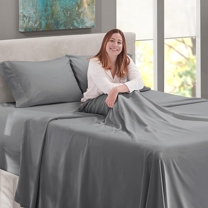 Nestl California King Size Sheet Set, 4 Piece Extra Deep Pocket (18-24 inches), Microfiber, Hotel Luxury, Soft, Breathable, Wrinkle-Free, Easy to Care, Grey