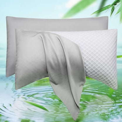 Cooling Crescent Side Sleeper Pillow Cases King Size Set of 2 - Curved Rayon Derived from Bamboo Pillowcase Cover - Breathable Silky Pillowcase for Hot Sleepers Hair and Skin 20 * 36 Inches Light Grey
