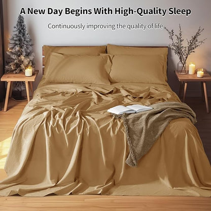 LBRO2M 100% Pure Linen Sheet Set Deep Pocket Up to 16" Bed Sheets Sets, Natural Flax Beddings Soft, Breathable, Comfortable for All Seasons 6 Pcs Sheet Set Full Size, Rust