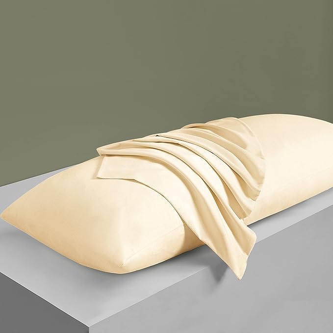 MILVOWOC 2Pcs Brushed Microfiber Body Pillowcases - 20 x 60 Inch, Ivory Cream Pillow Case Set Non Slip Envelope Pillow Cover with Moisture Absorption and Anti-Wrinkle