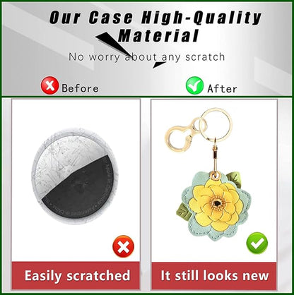 BORKUANA Leather Keychain Holder Case Compatible with AirTag,Cute Protective Cover with Keyring