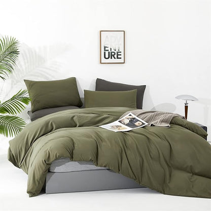 CLOTHKNOW Olive Green Queen Comforter Set Green Bedding Comforter Sets Soft Dark Green Comforter with 2 x Pillow Cases