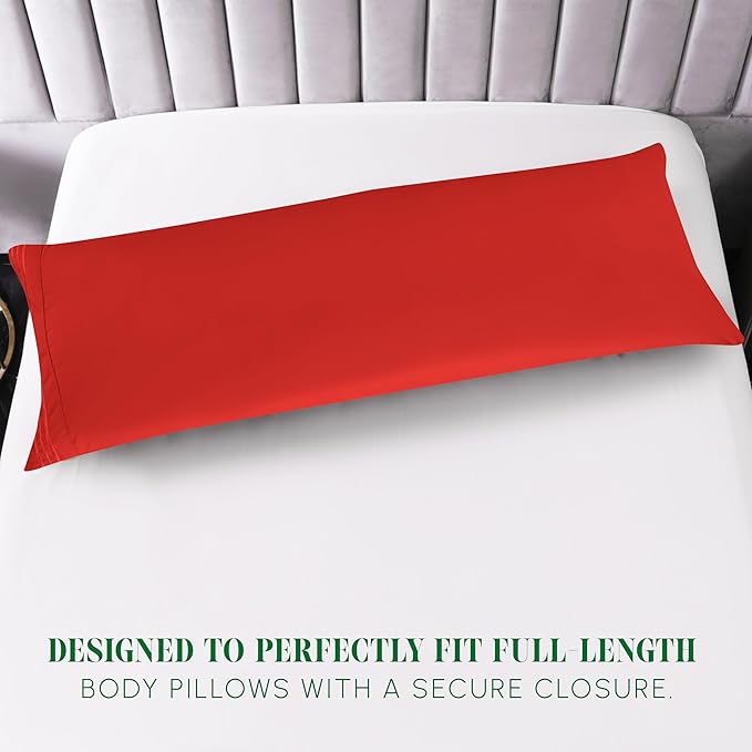 Elegant Comfort Luxury Ultra-Soft 1-Piece Body Pillowcase - 1500 Premium Hotel Quality Microfiber Double Brushed - Wrinkle Resistant, Body Pillowcase Size, Red