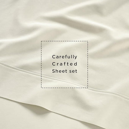 Threadmill Cotton Twin XL Sheet Set | 100% Cotton Sheets for Twin XL Size Bed | Solid Sateen Twin XL Bed Sheets Set with 16” Deep Pocket | Soft Breathable 3-Piece Cooling Sheet Set | Ivory