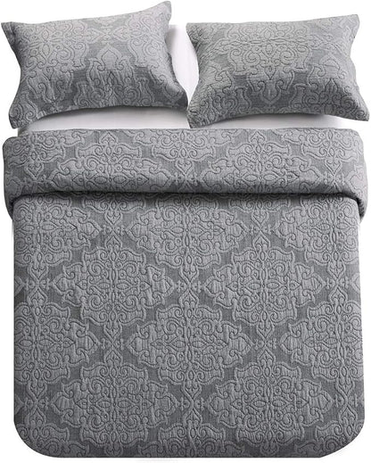 Travan 3-Piece Queen Quilt Set Quilted Bedspread Oversized Microfiber Lightweight Bedspread Coverlet Set with Shams Bedding Set for All Season, Grey, Queen Size