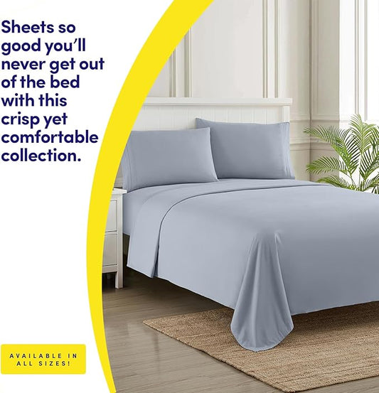 1500 Supreme Collection Twin XL Sheet Sets Misty - 3 Piece Bed Sheets and Pillowcase Set for Twin XL Mattress - Extra Soft, Elastic Corner Straps, Deep Pocket Sheets, Twin XL Misty