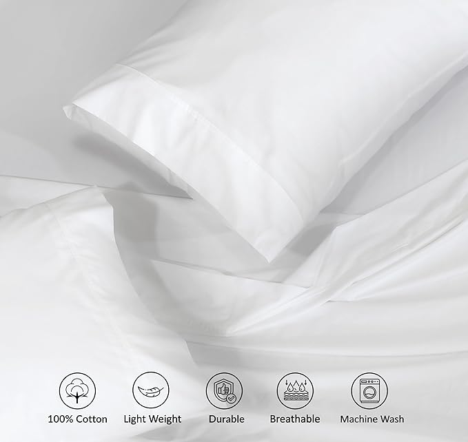 RUVANTI 100% Cotton Sheets – Full Size Percale Bedding, Cooling & Breathable, Durable with a Crisp, Soft & Comfortable Feel, 16" Deep Pocket, 4-Piece Set, Milky White