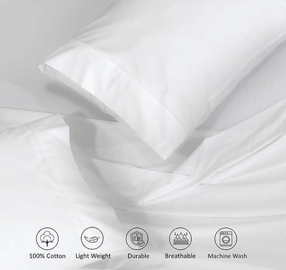 RUVANTI 100% Cotton Sheets – Full Size Percale Bedding, Cooling & Breathable, Durable with a Crisp, Soft & Comfortable Feel, 16" Deep Pocket, 4-Piece Set, Milky White
