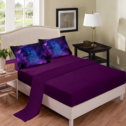 NINENINE Galaxy Bedding 5PCS Full Size Comforter Sets for Girls Space Bedding Set Girls Comforter Sets Full Purple Bedding Sets(1Comforter, 1Flat Sheet, 1Fitted Sheet, 2Pillowcases)…