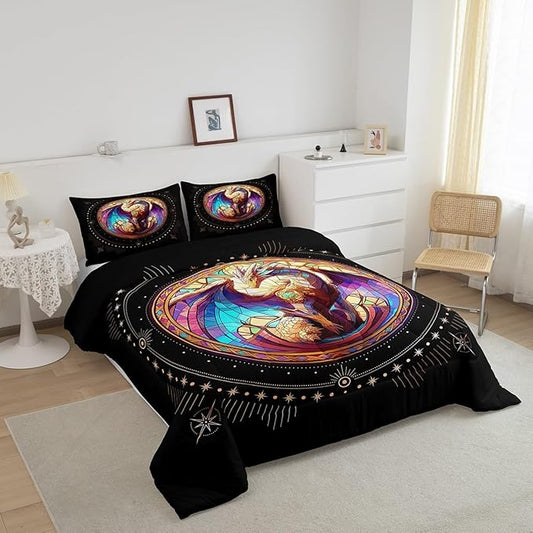 Feelyou Dragon Comforter Set Twin Size Dragon Stuff Comforter for Boys Girls Teens Wild Life Bedding Set Dragon Decor Duvet Set Room Decor Black Yellow Quilt Set