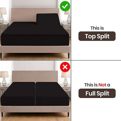 SGI bedding Adjustable Split Head Flex Top Queen 36" Microfiber Sheet Set – Ultra Soft, Cooling & Deep Pocket 15” Fitted, 4-Piece Breathable & Durable Bedding Set for Split Queen Beds -Black