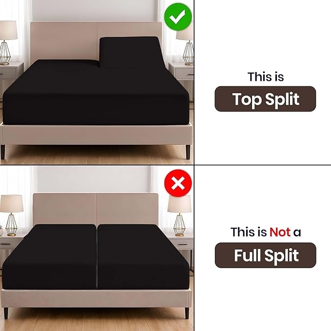 SGI bedding Adjustable Split Head Flex Top Cal King 36" Microfiber Sheet Set – Ultra Soft, Cooling & Deep Pocket 15” Fitted, 4-Piece Breathable & Durable Bedding Set for Split Cal King Beds -Black