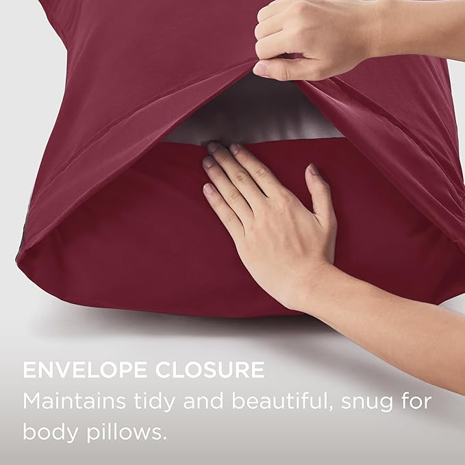 Bedsure Body Pillow Case Cover - Burgundy Brushed Microfiber Long Pillow Cases, Ultra Soft and Cozy Body Pillowcase with Envelope Closure for Kids, Wrinkle, Fade Resistant, 1 Pack, 20x54 Inches