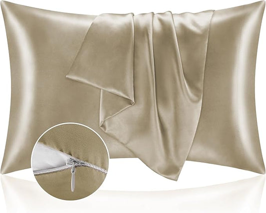 BEDELITE Satin Pillowcase with Zipper, Taupe Pillow Cases Queen Size Set of 2, Super Soft and Cooling Similar to Silk Pillow Cases, Gift for Women Men(20x30 Inches)