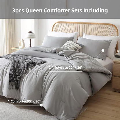 ROSGONIA Oversized King Comforter 120x120, 3pcs Super King Comforter (1 Gray Comforter & 2 Pillowcases) Super King Comforter Set 120x120 Bedding Quilt