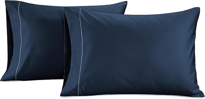 LANE LINEN 100% Egyptian Cotton Pillow Cases Queen Size Set of 2 (20"x30") - 1000 Thread Count Luxury Sateen Weave Pillowcases Pack of 2- Navy Blue - Dark Denim