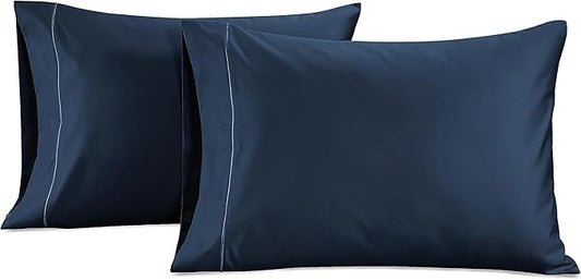 LANE LINEN 100% Egyptian Cotton Pillow Cases Queen Size Set of 2 (20"x30") - 1000 Thread Count Luxury Sateen Weave Pillowcases Pack of 2- Navy Blue - Dark Denim