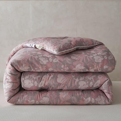 HighBuy Muslin Cotton Comforter Set Full Size Pink Floral Bedding Comforters Set 3 Piece Lightweight Soft & Warm Bed Comforter Full with 2 Pillowcases,Boho Chic Bedding Set
