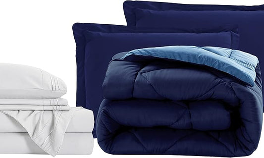 Elegant Comfort 7-Piece King Size Bed-in-a-Bag - Luxury 1500 Thread Count Comforter & Sheet Set, Super Cozy, Wrinkle and Stain Resistant, Navy/Aqua
