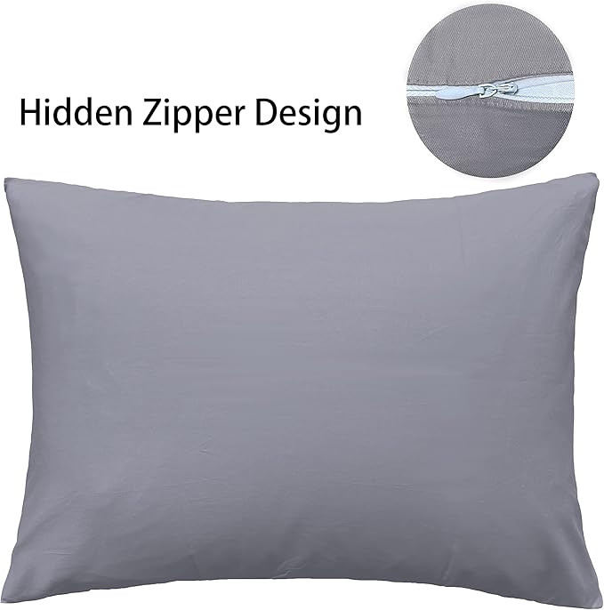 iMaylex Soft 100% Egyptian Cotton Zipper Pillow Case, Cozy and Lightweight Pillowcase, Set of 2, Light Grey, Queen, 20" x 30"