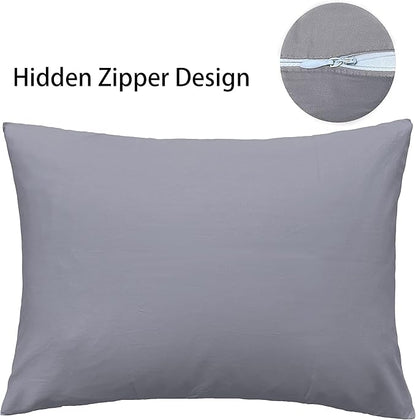 iMaylex Soft 100% Egyptian Cotton Zipper Pillow Case, Cozy and Lightweight Pillowcase, Set of 2, Light Grey, Queen, 20" x 30"
