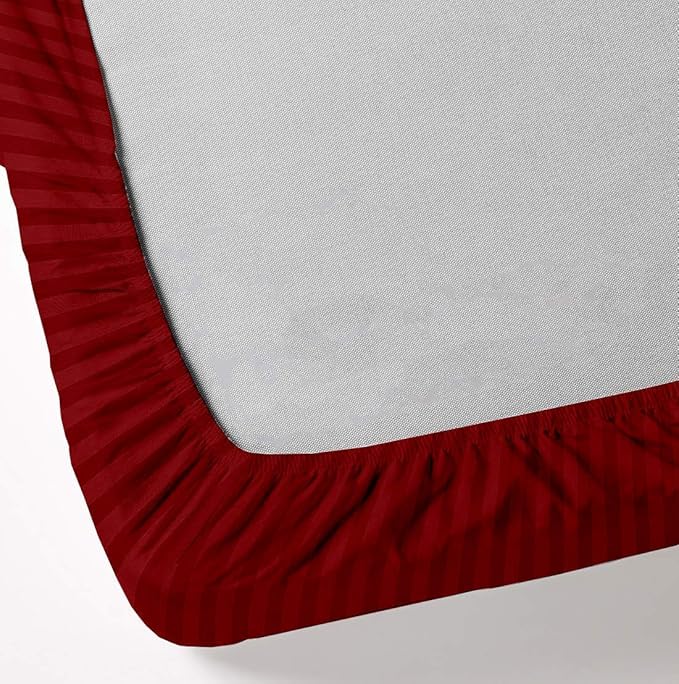 Mattress-Homes Ultra-Soft Breathable, Hotel Luxury Collection, Split King Size 7 Piece Crisp Sheet Set, 100% Egyptian Cotton, Extra Deep Pocket Upto 21", Machine Washable Sheets in Burgundy Stripe