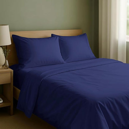 California Design Den King Sheet Set - Natural 100% Cotton Sheets King Size with Deep Pockets, Soft Sateen Weave, Breathable and Durable Bedding Set (Navy Blue)