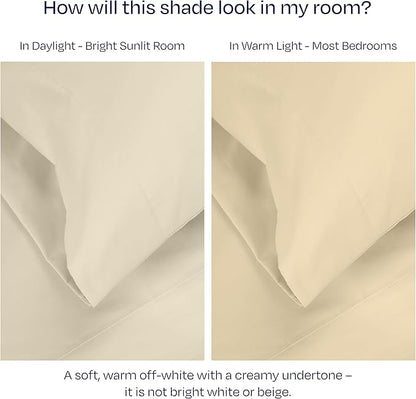 California Design Den Pillow Covers Queen Size Set of 2-1000 Thread Count Sateen, Soft & Thick 100% Cotton Pillowcases Standard/Queen - Ivory (Creamy Beige Tone)