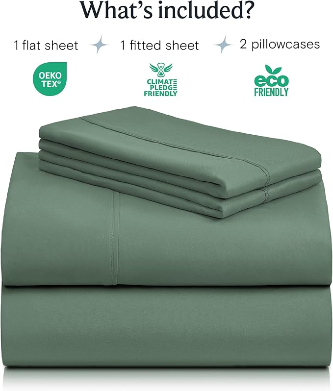 LuxClub 4 PC Full Sheet Set, Breathable Luxury Bed Sheets, Deep Pockets 18" Wrinkle Free Cooling Bed Sheets Machine Washable Hotel Bedding Silky Soft - Tree Moss Green Full