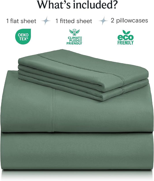 LuxClub 4 PC King Sheet Set, Breathable Luxury Bed Sheets, Deep Pockets 18" Wrinkle Free Cooling Bed Sheets Machine Washable Hotel Bedding Silky Soft - Tree Moss Green King