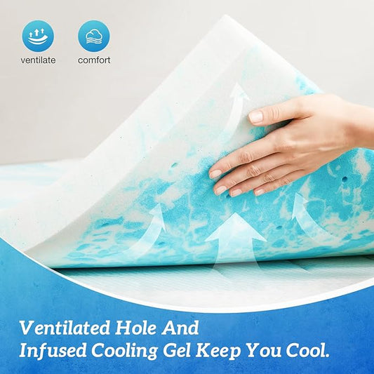 Sweetcrispy Memory Foam Mattress Topper California King, 4 Inch Thick Gel Infused Cooling Toppers Pad for Bed, Sleeper Sofa, RV, Camper, CertiPUR US Certified, Ventilated and Breathable