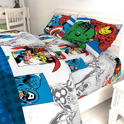 Jay Franco Kids Sheet Set with Fitted, Flat Sheets & Pillow Cover - Ultra-Soft Bedding with Pillowcase for Room Decor, White - Avengers, 4 Piece Full