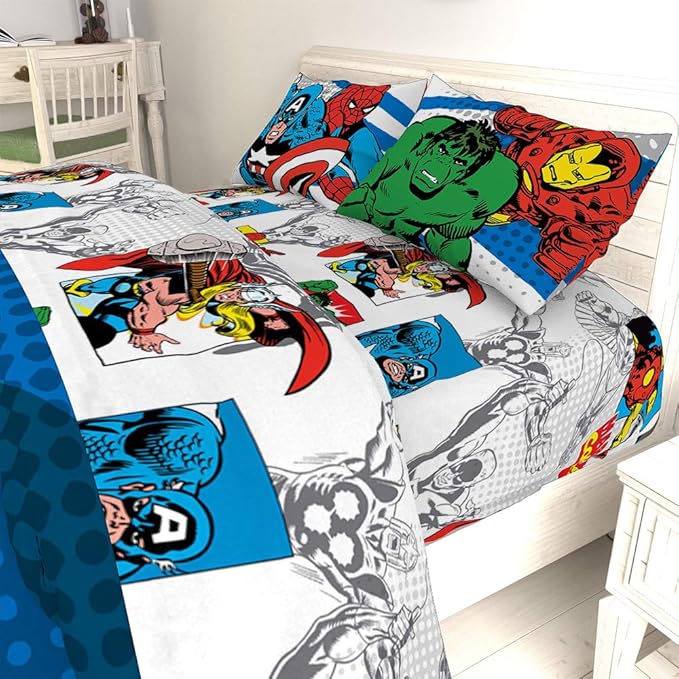 Jay Franco Marvel Avengers Comics Good Guys 5 Piece Full Bed Set, Blue