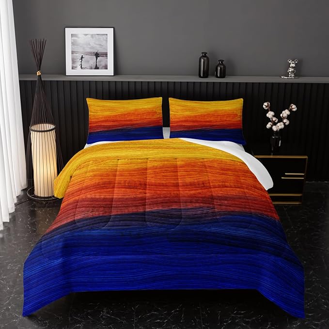 Geometric Splicing Comforter Sets Twin Size,Orange and Blue Graffiti Bedding Set for Your Room,Abstract Soft Lightweight Quilted Set All Season,1 Comforter and 2 Pillowcases