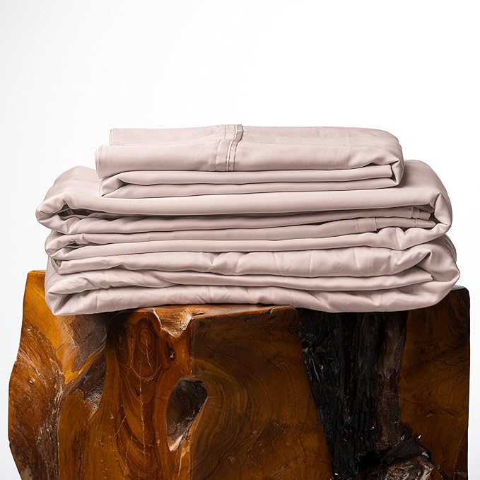 Olive + Crate Tencel Lyocell Eucalyptus Twin XL Sheets - Extra Long Sheet Set - Cooling Tencel Sheets for Hot Sleepers with 16 Inch Deep Pocket Fit - Barely Pink 3-Piece Set