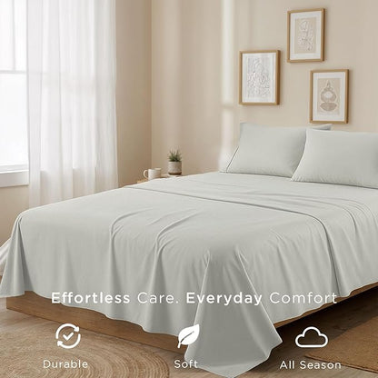 Threadmill 100% Cotton Twin Sheet Set | Soft Breathable 3-Piece Cooling Sheet Set | Light Grey