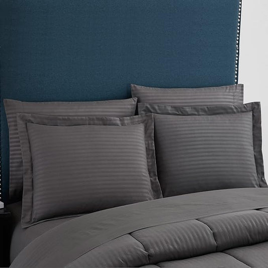 King Size Comforter Set 8 Piece Bed in a Bag with Bed Skirt, Fitted Sheet, Flat Sheet, 2 Pillowcases, 2 Pillow Shams, King, Dobby Gray