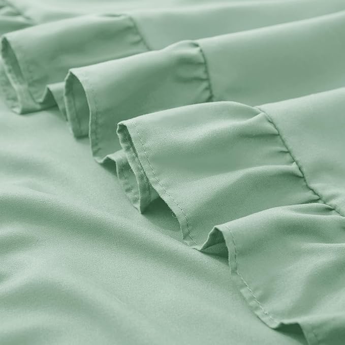 KKJIAF Ruffle Pillow Cases Queen Size Set of 2, Ruffled Pillow Covers with Envelope Closure, Wrinkle Resistant Pillowcases 20" x 30", Sage Green