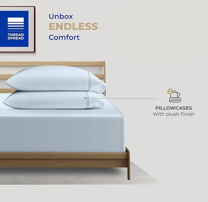 THREAD SPREAD 100% Cotton Pillow Cases Queen Size Set of 2 - Luxury 400 Thread Count Queen Pillow Cases (Light Blue), Soft Cooling Breathable Hotel Quality Cotton Pillowcases, Fits Standard Pillows