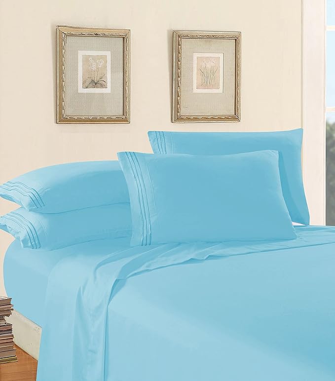 Elegant Comfort Luxury Quality Microfiber 5-Piece 1500 Premium Hotel Sheet Set-Wrinkle Resistant, All Around Elastic Fitted Sheet, Deep Pocket up to 16", Split King, Aqua