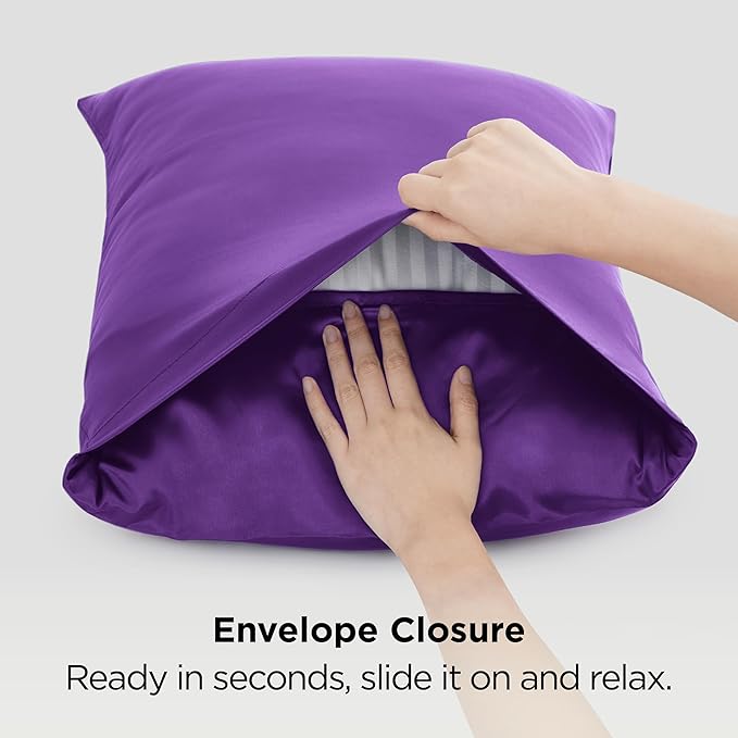 Bedsure Polyester Pillowcases, Polyester Pillow Cases Queen Size Set of 2, Purple Pillow Case for Sleeping Women with Envelope Closure, Gifts for Women Men, 20x30 Inches, 2pcs